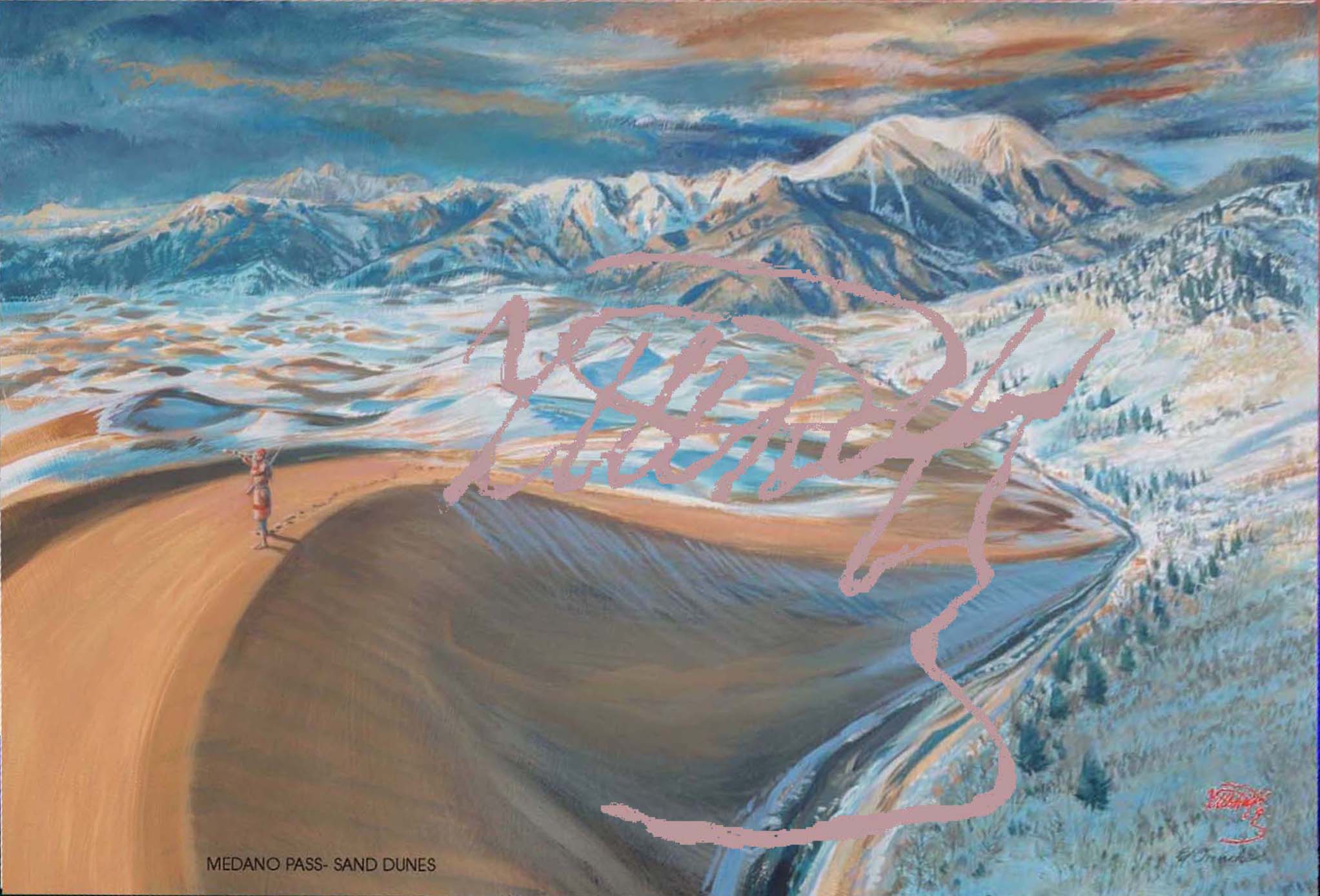 Painting by Ed French Depicting: Medano Pass – Sand Dunes