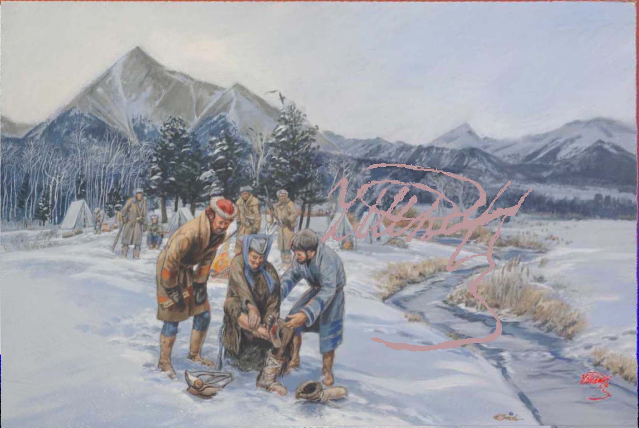 Painting by Ed French Depicting: Frozen Feet at Grape Creek