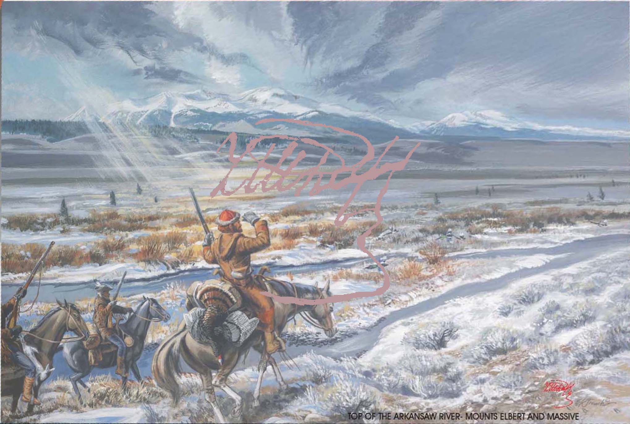 Painting by Ed French Depicting: Top of the Arkansaw (Mts. Elbert and Massive)