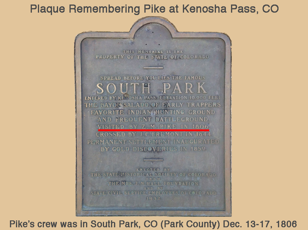 Plaque Remembering Pike at Kenosha Pass, CO