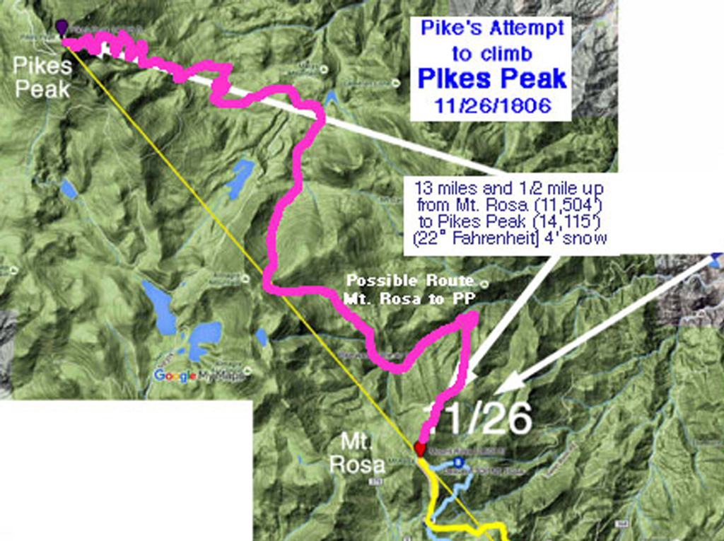 Pike's Attempt to Climb Pikes Peak- Mt. Rosa to Pikes Peak Possible route and feel for terrain